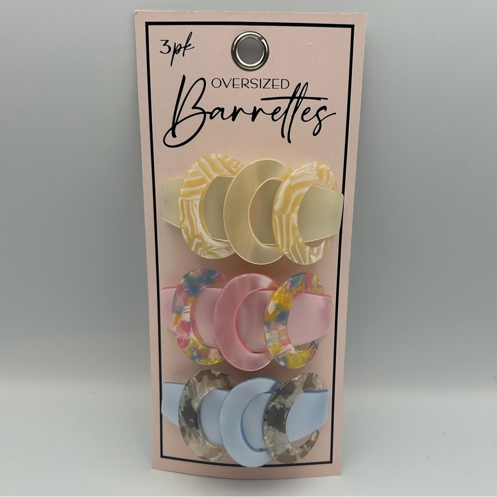 *New* Oversized Barrettes - Cream, Pink, and Blue in Tortoise Shell Pattern